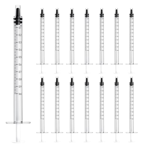20 Pack 1ml/cc Syringe, No Needle, Plastic Liquid Small Syringes, Individually Wrapped, Ideal for Science, Measuring Liquids, Feeding Pets, Greasing or Gluing.