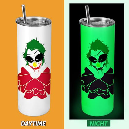 Joyclub 8 Pack Sublimation Tumblers Glow in the Dark 20 oz Bulk Blank Tumblers Skinny Straight Flat Bottom Cups White with Lid and Straw - color: White 8 Pack green glow