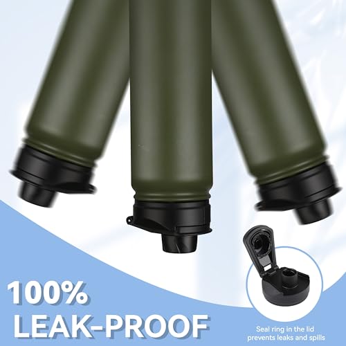HASLE OUTFITTERS Insulated Water Bottle 22 oz Double Wall Stainless Steel Water Bottle Wide Mouth with Straw Lid & Spout Lid Keeps Cold or Hot(Army Green,1) - color: Army Green, size: 22 Ounces