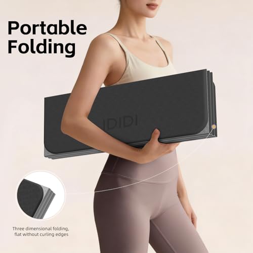 Extra Thick 10mm Foldable Yoga Mat, SGS Certified POE Non-Slip Mat, Multi-Purpose Exercise & Fitness Mats for Studio or Home - color: Black-74"L x 26"W x 0.4"Th