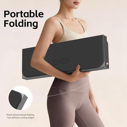 Extra Thick 10mm Foldable Yoga Mat, SGS Certified POE Non-Slip Mat, Multi-Purpose Exercise & Fitness Mats for Studio or Home - color: Black-74"L x 26"W x 0.4"Th