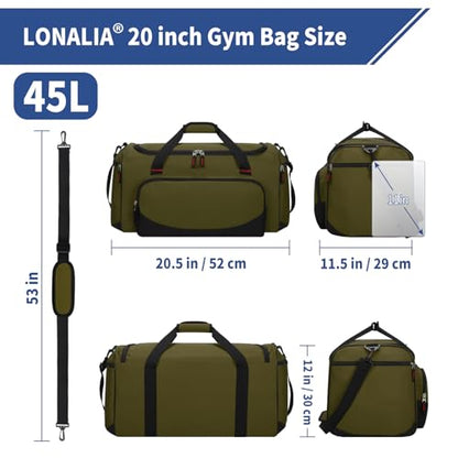 45L Gym Sport Duffle Bag for Men, Olive Green - color: Olive Green