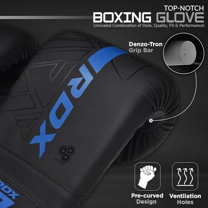RDX Bag Gloves Boxing Punching Mitts, Maya Hide Leather, Padding, Ventilated Palm, MMA Heavy Punch Training, Muay Thai Kickboxing Focus Pads Double End Speed Ball Workout, Adult Men Women - color: Blue