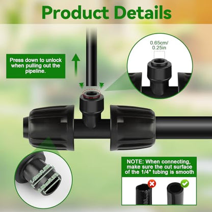 Kalolary 8PCS 1/2'' to 1/4'' Drip Irrigation Fittings Barbed Tee Quick Connector, Push-to-Fit Drip Irrigation Parts Anti-Leak Locked Splitter Fitting for Irrigation Tubing with 3-Way Connector