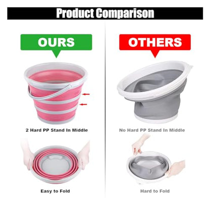 Car Collapsible Bucket, 10L 2.6 Gallon Folding Bucket Auto Cleaning Plastic Water Bucket, Foldable Portable Bucket Space Saving for Indoor Outdoor Car Wash Garden Camping (Pink)