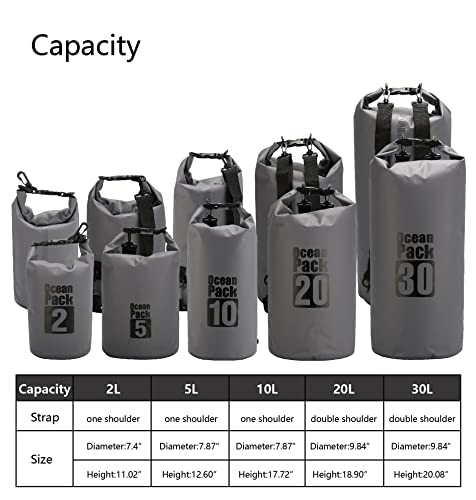 Dry Sack/Waterproof Bag for Boating, Kayaking, Hiking, Snowboarding, Camping, Rafting, Fishing and Backpacking (Gary, 20l) - color: Grey, size: 20L