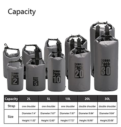Dry Sack/Waterproof Bag for Boating, Kayaking, Hiking, Snowboarding, Camping, Rafting, Fishing and Backpacking (Gary, 20l) - color: Grey, size: 20L