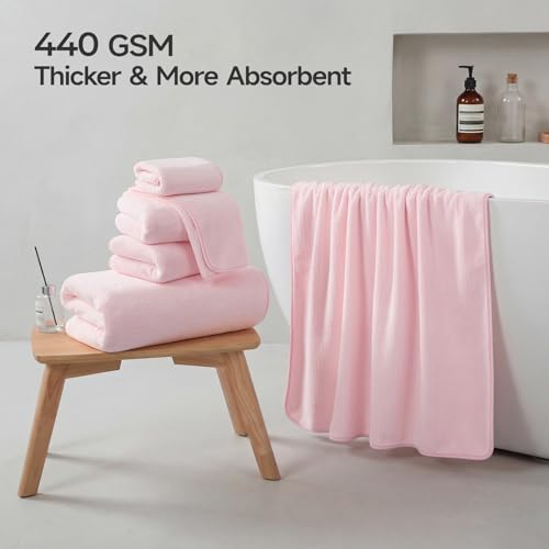 REDKISS 6 Piece Pink Towel Set, 2 XL Bath, 2 Hand Towels, 4 Washcloths - color: Light Pink