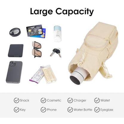sportsnew 40oz Insulated Crossbody Water Bottle Bag Gym Hiking Phone Pocket - color: Beige