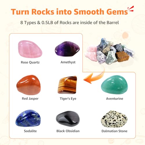 C5 Starter Rock Tumbler Kit - Durable Leak-Proof Rock Polisher - Complete Rock Tumbling Kit with 4-Stage Silicon Carbide Grit - Adjustable Timer & Speed with Memory Function