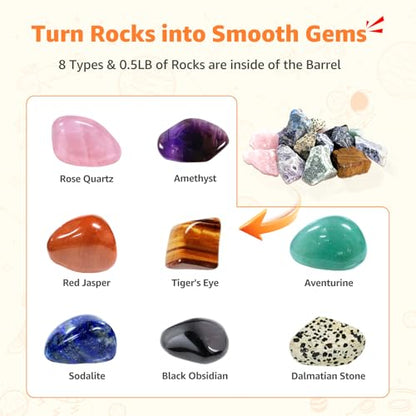 C5 Starter Rock Tumbler Kit - Durable Leak-Proof Rock Polisher - Complete Rock Tumbling Kit with 4-Stage Silicon Carbide Grit - Adjustable Timer & Speed with Memory Function