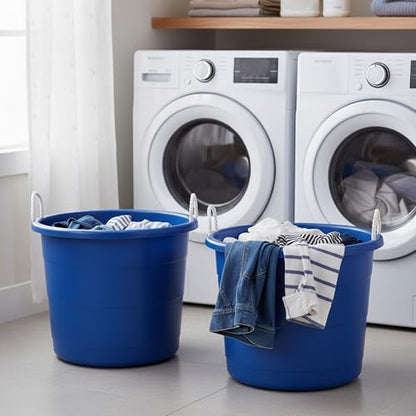 HOMZ 2-Pack Utility Tub, Large Plastic Storage Bucket with Rope Handles, 17 Gallon, Blue - Portable Indoor and Outdoor Buckets for Kitchen, Laundry, Garden, Bathroom, and Garage Organization