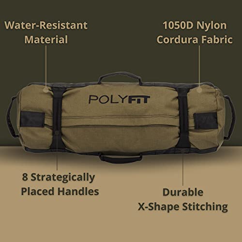 Polyfit Classic Sandbag - Workout Sandbag with 8 Gripping Handles - color: BLACK, size: Medium (30-75lbs)