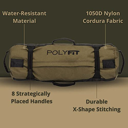 Polyfit Classic Sandbag - Workout Sandbag with 8 Gripping Handles - color: BLACK, size: Medium (30-75lbs)