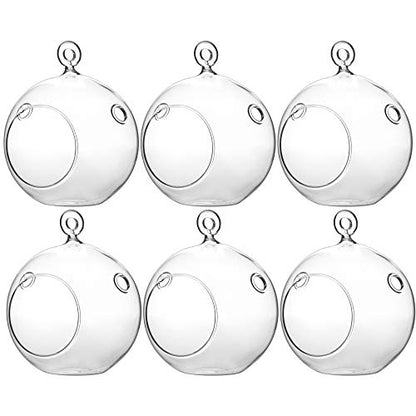 WGV Hanging Terrarium Globe, Width 4", Height 4.75", DIY Air Succulent Planter, Clear Glass Vase Orb with Flat Bottom, Candle Holder for Windowsill Outdoor Garden Decor, 6 Pieces Bulk - size: 4" Flat Bottom