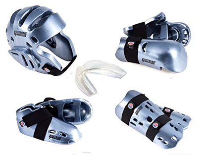 Lightning 8 Piece Deluxe Gear Set w/Shin Guards & Free Mouthpiece (Red, Large)