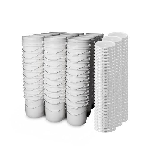 5 Gallon Bucket - Food Grade Bucket with Airtight Gasketed Tear Strip Lid, BPA-Free, Heavy-Duty 90 Mil HDPE Plastic Pail, Bulk Storage, Durable Container, Made in USA - White, 120 Packs - color: White, size: 120 Packs
