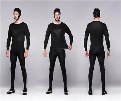 Body Safe Guard Padded Compression Shirts, Long Sleeve Shoulder Rib Chest Protector Suit for Football - size: Large