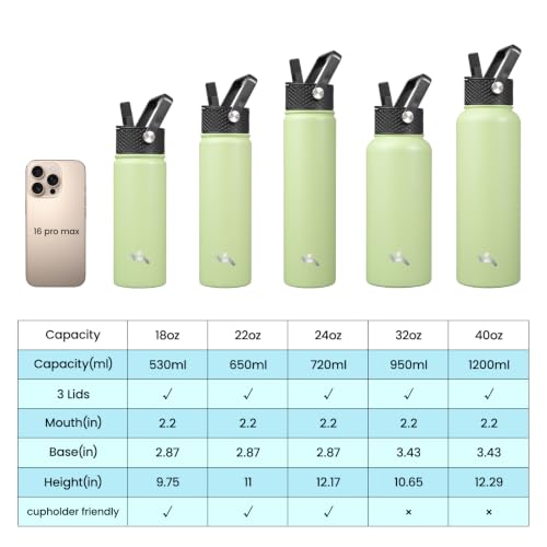 Konokyo 24 oz Insulated Stainless Steel Water Bottle with Straw Lid - color: Macaron Green, size: 24 Ounces