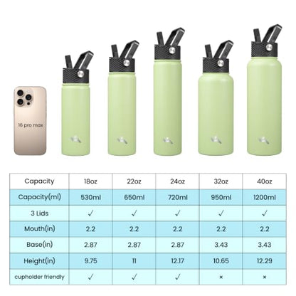 Konokyo 24 oz Insulated Stainless Steel Water Bottle with Straw Lid - color: Macaron Green, size: 24 Ounces