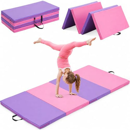 Gymnastics Mat, 3x6FT / 4x8FT 2" Thick Kids' Folding Tumbling Mat - color: 3x6FT-Pink&Purple