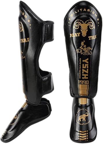 Shi Guards MMA Leg Protectors for Kickboxing Muay Thai Karate Martial Arts Taekwondo & Kickboxing Sparring Protection for Foot & Instep - color: Golden, size: Medium