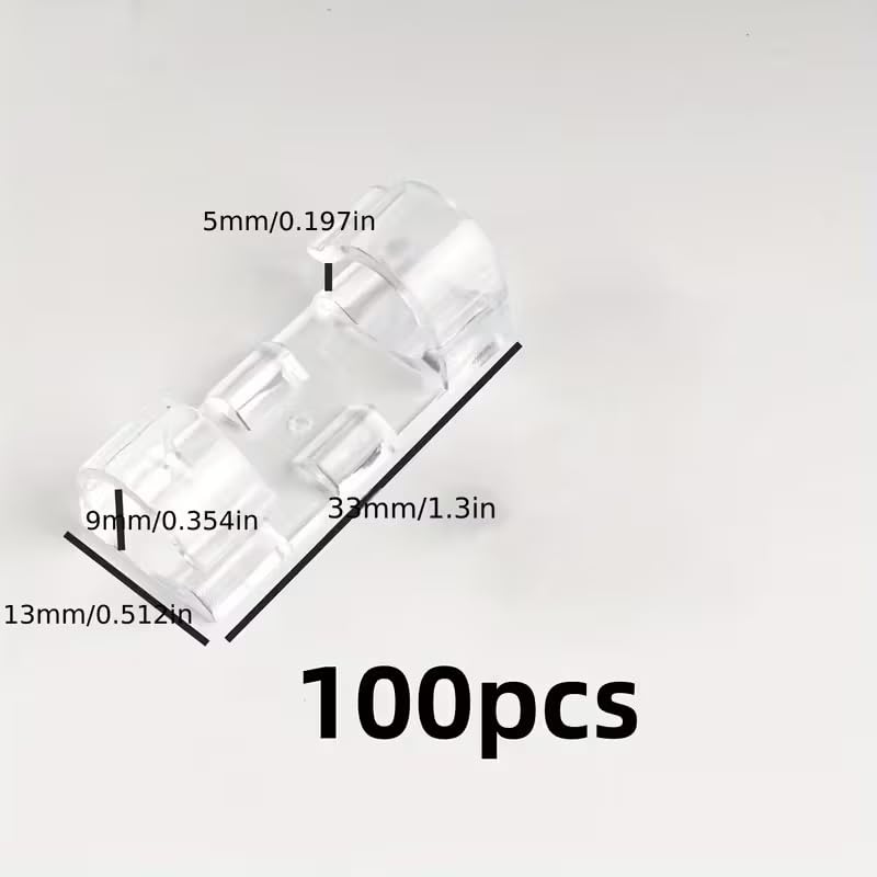 Adhesive Cable Holders 100 Pack Clear Plastic Clips with Peel and Stick Backing for Organizing Power Cords on Walls and Under Desks, 100pcs