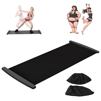 Slide Board with Shoe Cover, Sliding Booties, Slimming Exercise Slide Mat for Leg Pot Training Fitness and Athletic Training (size:200 * 50cm) - color: Black