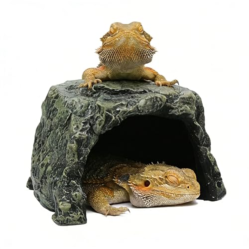 Generic Rock Hide Cave for Reptiles & Amphibians, Large Aquarium Fish Hide Cave Decoration, Stone Cave Hide House Terrarium & Aquarium Accessories for Betta Shrimp Turtle Bearded Dragons Lizards