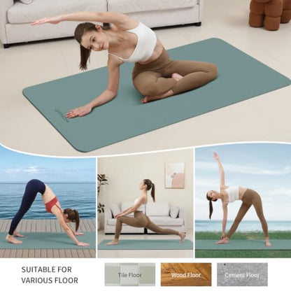 8mm Extra Wide 80cm Yoga Mat Non Slip - color: Dark green+Dark gray