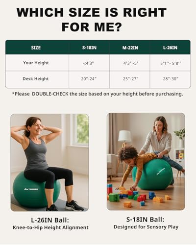 Trideer Exercise Ball for Physical Therapy, Stability & Balance Training - size: Standard Support-Medium (19-22 inches/48-55 cm)