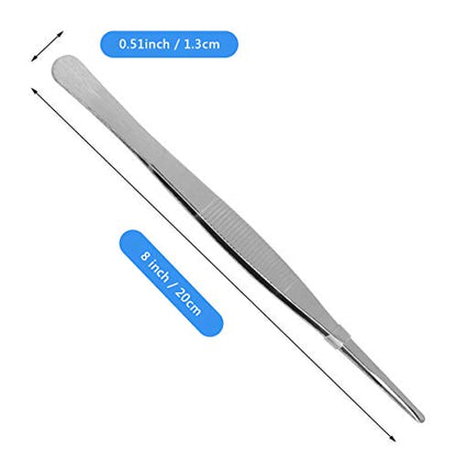 Kitchen tweezer Stainless Steel, 8inch Long tweezer with Precision Serrated Tips for Cooking Pincette for Sea food, Bar Tweezer - size: 8"