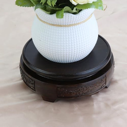 Wooden Display Stand Base 4" x 4" Wood Carved Craft Pedestal Traditional Wooden Base Oriental Antique Display Riser Round Pedestal Stands for Vase Crystal Ball Teapot Stone Flower Pot - size: Round, 4" x 4"