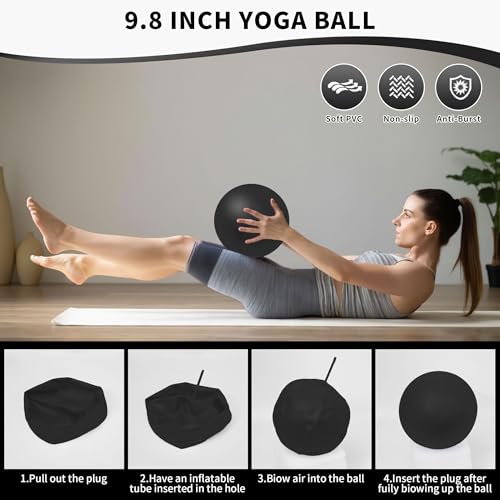 DICYWUDI Pilates Essentials Kit for Home Women, Pilates Equipment for Workouts, 6 Fabric Resistance Bands, 12 Inch Magic Circle Yoga Ring, Mini Exercise Ball, Great Exercise Equipment - color: 8pcs Black set