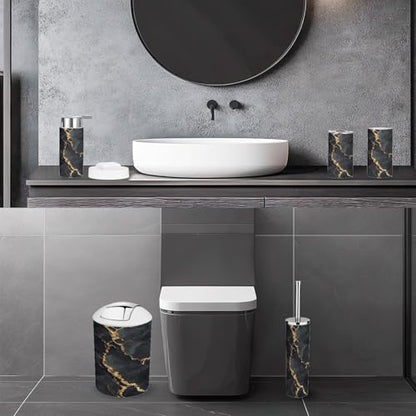 Bathroom Accessory Set 6 Piece Gold Natural Black Marble Gold Russia Trash can, Toothbrush Holder, Toothbrush Cup, Soap Dispenser, Soap Dish, Toilet Brush Holder - color: Color3