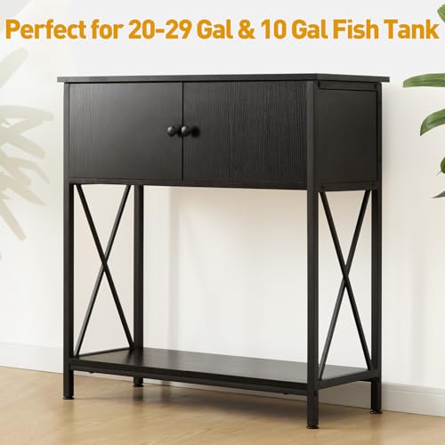 20-29 Gallon Aquarium Stand with Cabinet, 20 Gallon Long Fish Tank Stand with 31''L * 12''W Tabletop, Double Heavy Metal Stand with Stable Structure, Adjustable Table Feet - Black - color: Black 20-29Gallon, size: 20-29Gallon