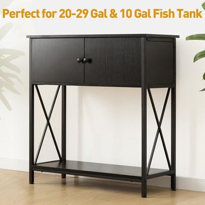 20-29 Gallon Aquarium Stand with Cabinet, 20 Gallon Long Fish Tank Stand with 31''L * 12''W Tabletop, Double Heavy Metal Stand with Stable Structure, Adjustable Table Feet - Black - color: Black 20-29Gallon, size: 20-29Gallon