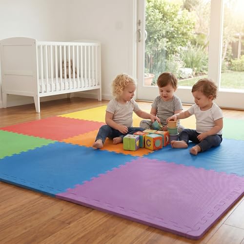 FlooringInc Baby Play Mat for Floor, Extra Large 2'x2' Foam Floor Tiles for Kids, Soft Interlocking Puzzle Mat, 1/2 Inch Thick, Non-Toxic EVA (Rainbow, 24 Tile Pack, 96 Sq Ft) - size: 24 Tile Pack