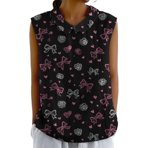 domirica Graceful Japanese Art Pattern Sleeveless Collared Tank Top Soft Casual Boho Sleeveless Tshirts for Women - color: Bow, size: Small