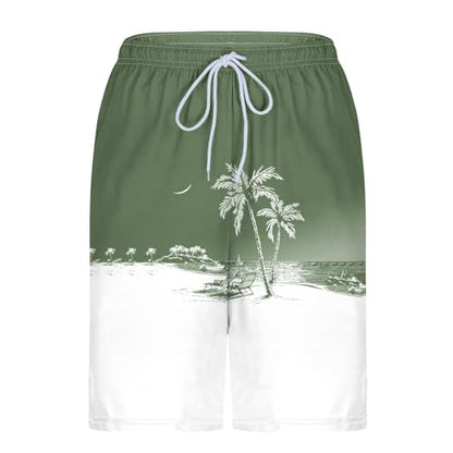 Men's Swim Trunks with Compression Liner Drawstring Bathing Suits Board Beach Shorts with Pockets - color: Army Green, size: 3X-Large