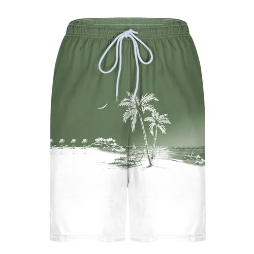 Men's Swim Trunks with Compression Liner Drawstring Bathing Suits Board Beach Shorts with Pockets - color: Army Green, size: Medium