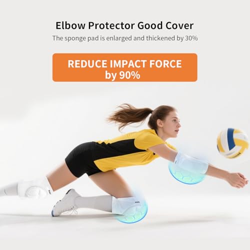 Volleyball Elbow Pads Youth 2XS-XL - Kids Teens Elbow Protector with Thicken Sponge Breathable Padding - color: White, size: Large