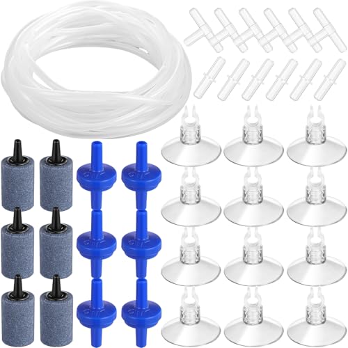 Shappy 6.5 Feet 12 Pcs Aquarium Air Pump Accessories, Standard 1/5" Tubing Aquarium Air Tubing for Fish Tank Contains Stones, Check Valves, Suction Cups, Straight Connectors, T-connectors