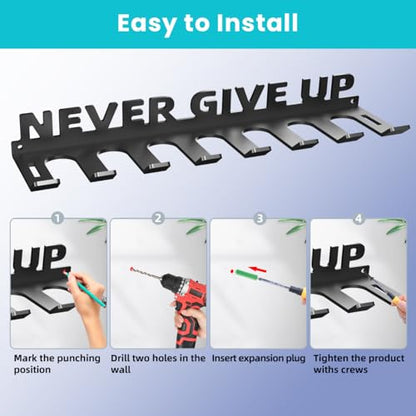Baseball Bat Holder Wall Mount Softball Storage Hooks Metal Rack Hanger Fence on Wall Home and Field for Display Heavy Duty Steel Organizer Hanging Sports Equipment Holds 14 Bats Never Give UP - style: Never