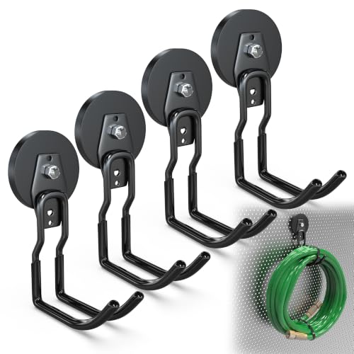 3-H Heavy Duty Magnetic Hooks,No-Drill Garage Power Tool Holder, 4 Pack | Patented Extended Right-Angle Support boosts load capacity. Works on iron & steel surfaces, perfect for workshop,shed - color: Black, size: 2.6"x4-ZMJ