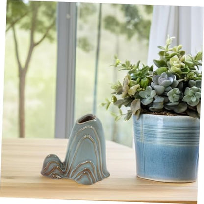 Ceramic Miniature Mountain Figurine Bonsai Decor for Fish Tank Calligraphy Brush Holder Sturdy Landscape Ornament for Zen Garden and