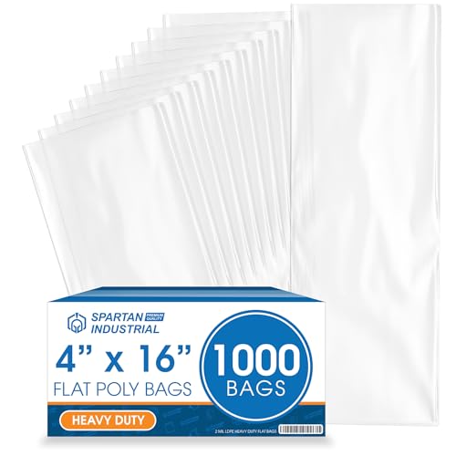 4" X 16" Open-End Flat Poly Bags (1000 Count) - 2 Mil Clear Heat-Sealable Plastic Bags for Packaging, Shipping, Storage - No Adhesive Strip - Spartan Industrial - size: 4" X 16"