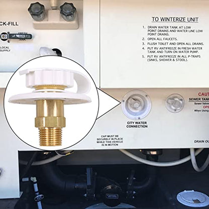 RV Water Inlet Replacement,RV City Water Inlet with Check Valve,City Water Fill Inlet Flange Brass Fresh City Water Inlet Connection for RV Camper Trailer Marine Motorhome,White - color: White