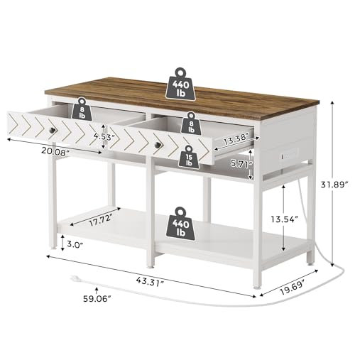40-50 Gallon Aquarium Stand, Fish Tank Stand with Power Outlets and Drawers, Heavy Duty Metal Reptile Tank Stand for Turtle, 911LBS Capacity, White and Brown (No Aquarium) - color: White and Brown