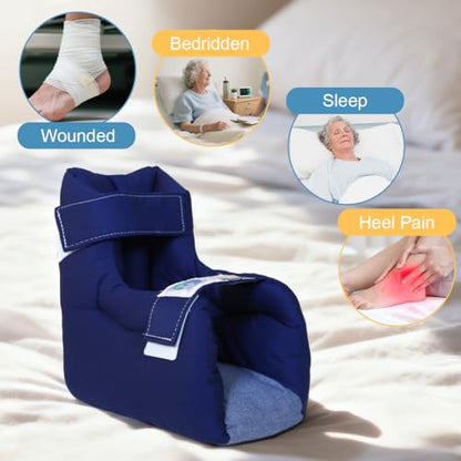 EZ Assitive Heel Protector Sleeves – Open Heel Design for Pressure Relief, Adjustable Straps, Soft & Breathable Fabric, Fits Both Feet (1pc) – Ideal for Bedridden, Elderly & Diabetic Care - color: Navy Blue